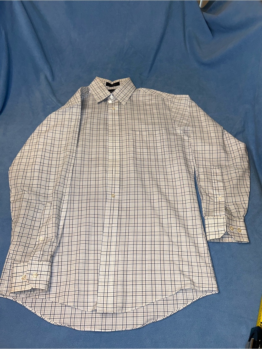Stafford White Dress Shirt with Blue Plaid